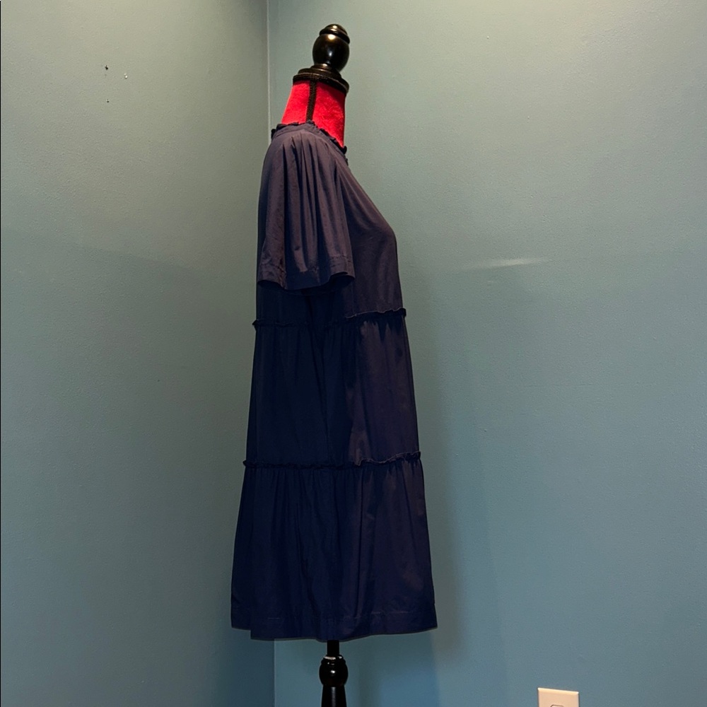 Navy Tiered Ruffle Neck Short Sleeve Dress Size Medium - Picture 5 of 16